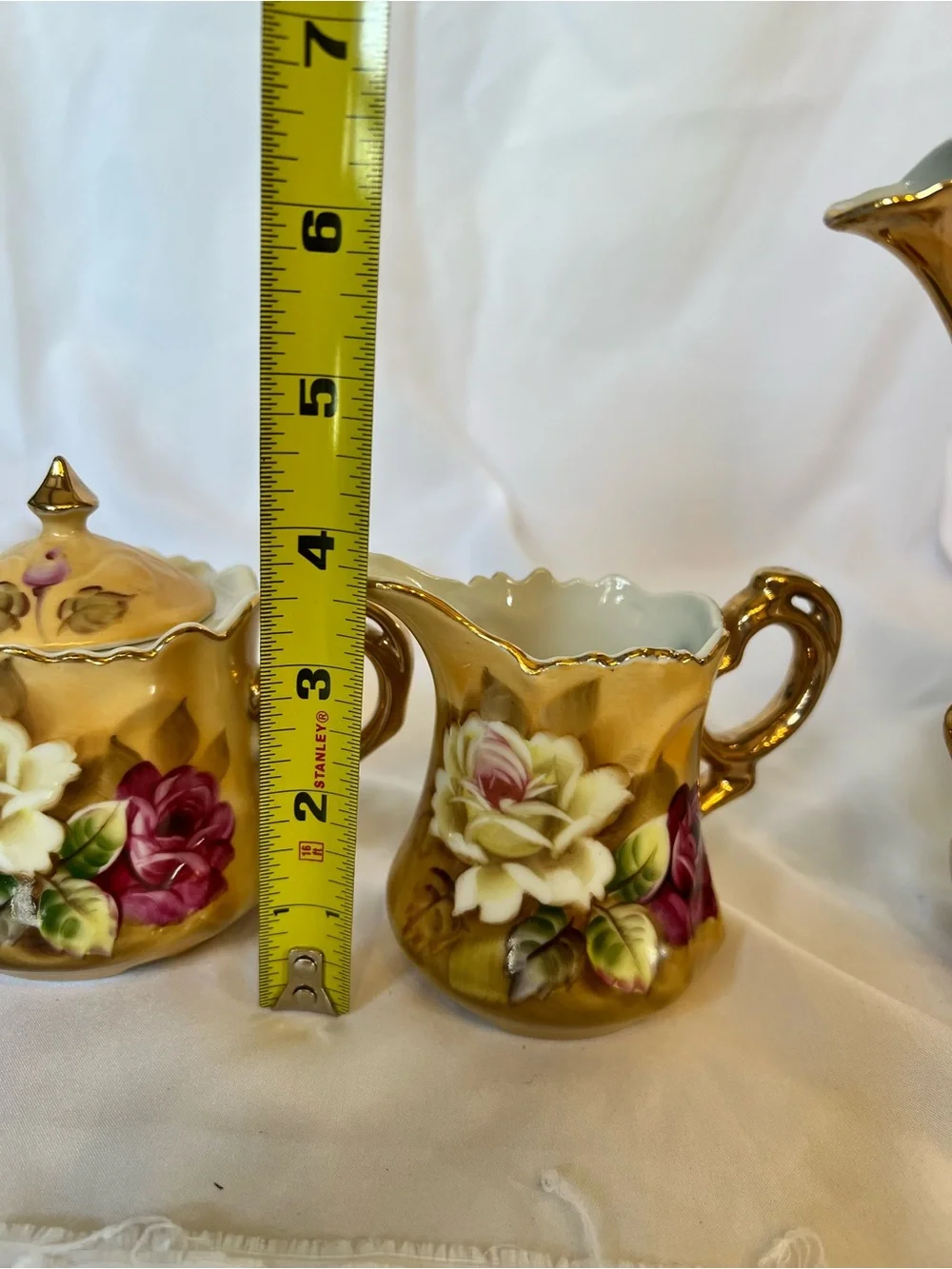 Lefton Gold Floral Porcelain Creamer and Sugar Set